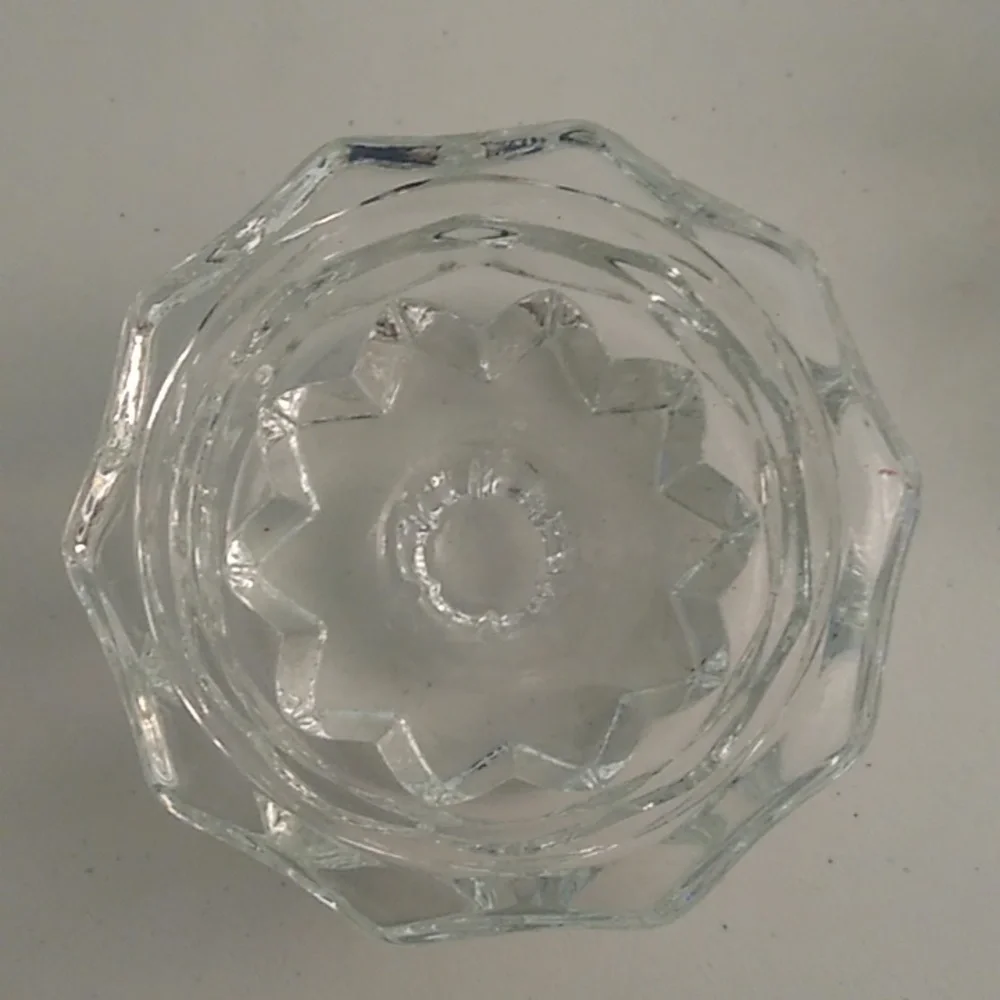 MID-CENTURY MODERN, STARBURST, HEAVY GLASS LOW PROFILE, SET OF 2 CANDLE …